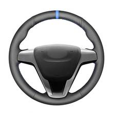 -Negro de punto de cuero genuino protector para volante de coche para Lada Vesta 2015-2019 rayos X 2015, 2016, 2017, 2018, 2019 2024 - compra barato