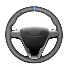 Cobertura para volante de carro de couro legítimo, cobertura preta costurada à mão, para lada vesta 2015-2019 xray 2015 2016 2017 2018 2024 - compre barato