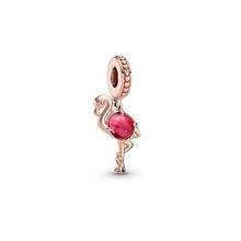 Summer Flamingo 925 Sterling Silver Rose Gold Pendant Charm fit Original Pandora Bangle & Bracelet Woman DIY Making Jewelry 2024 - buy cheap