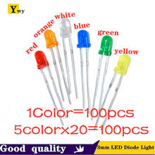 Kit surtido de diodo de luz LED, 5 colores x 20 piezas = 100 unidades/1Color = 100 unidades, F3 3mm, verde, azul, blanco, amarillo, rojo 2024 - compra barato