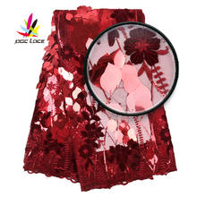Высококачественная нигерийская кружевная ткань с французскими блестками, африканский тюль, велюровое кружево, Красная Вышивка для женского платья XZ2950B 2024 - купить недорого