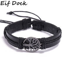 Eif Dock Metal Tree Of Life Charm Leather Rope Chain Bracelets for Women Male Length Adjustable Punk Jewelry Dropshipping 2024 - buy cheap