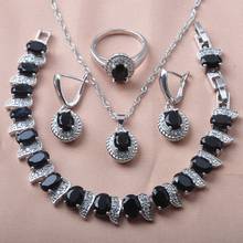 Joyería nupcial, conjuntos de joyas de Color negro y plata de circonia para mujer, pendientes, anillos, pulsera, collar, regalos de navidad YZ0656 2024 - compra barato