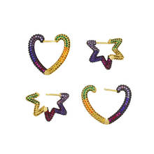 Cubic Zirconia Star Stud Earrings Women Rainbow Jewelry Aretes De Moda New Style Gold Filled CZ Zircon Love Heart Stud Earrings 2024 - buy cheap