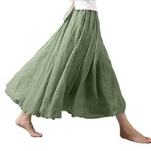 Women Linen Cotton Long Skirts Elastic Waist Pleated Maxi Skirts Faldas Largas Beach Boho Vintage Summer Skirts Мини юбки 2024 - buy cheap