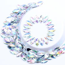 Acrylic Non Hotfix Rhinestones 7x15mm 5x10mm AB Color Horse Eye Flat back Crystal Leaf Nail Gems Beads For Nail Art Decoration 2024 - buy cheap