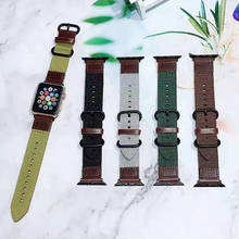 Ремешок нейлоновый для Apple Watch Band Series 6 5/4/3/2/1, спортивный кожаный браслет для iwatch Band 42 мм 44 мм 38 мм 40 мм 2024 - купить недорого