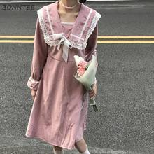 Sweet Pink Lolita Dresses Women Cute Bow Princess Fairy Squared Collar Vintage Elegant Girl Dress Trendy Chic Long-sleeve Korean 2024 - buy cheap