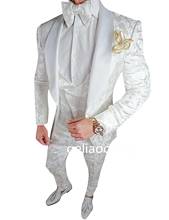 Custom Made Groomsmen White Pattern Groom Tuxedos Shawl Lapel Men Suits 3 Pieces Wedding Best Man Suits( Jacket+Vest+Pants+Tie ) 2024 - buy cheap