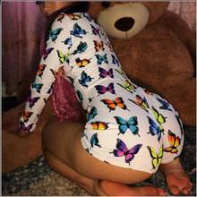 Sexy Onesies For Adults 2020 Newest Autumn Winter Long Sleeve V-neck Butterfly Pattern Print Pajama Romper Women Nightwear 2024 - buy cheap