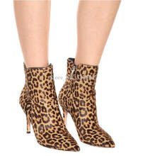 Botines de leopardo con tacón de aguja para mujer, botas cortas con punta puntiaguda de talla grande, zapatos populares para banquete, envío directo 2024 - compra barato