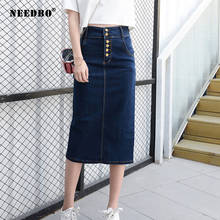 NEEDBO Women Skirts Denim Casual Long Denim Skirt Slim Sexy Party Jeans Skirt Mid-Calf High Waist Button Jupe Femme Pencil Skirt 2024 - buy cheap