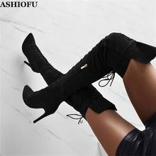 ASHIOFU-Botas altas hasta el muslo hechas a mano para mujer, botas por encima de la rodilla para fiesta de graduación, moda de noche Sexy, invierno, novedad 2024 - compra barato