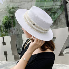 Sombrero de paja para mujer, sombrero formal de paja a la moda para el sol, plano, Panamá, playa, fiesta, vacaciones de verano, Panamá, 2021 2024 - compra barato