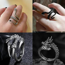 2021 European New Retro Punk Exaggerated Spirit Snake Ring Fashion Personality Stereoscopic Opening Adjustable Dragon Ring 2024 - buy cheap