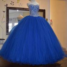 Vestido de baile personalizado com contas de cristal brilhantes, princesa, tulle, vestido de baile, 15 festa, lindo 2024 - compre barato