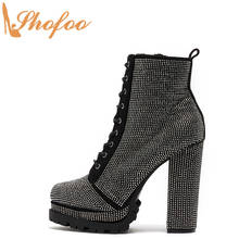 Botas de tobillo de plataforma de cristal negro para mujer tacones altos gruesos botines de punta redonda tamaño grande 14 16 señoras zapatos de fiesta de moda Shofoo 2024 - compra barato