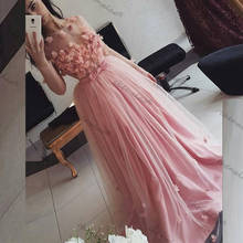 Vestido de baile mangas longas cor-de-rosa com flores 3d para o chão, vestido de noite feminino, vestidos especiais de princesa personalizados para festas 2024 - compre barato