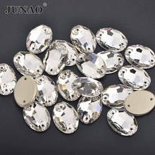 JUNAO-diamantes de imitación de cristal k9 transparentes, 10x14mm, 17x24mm, óvalo, parte trasera plana, botones, apliques para ropa 2024 - compra barato