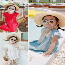 2-8Y Kids Baby Girl Dress Summer Flying Sleeves Solid Color Cotton Hollow Casual Dress Clothes Girls Dress Cute Dresses Vestido 2024 - buy cheap