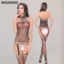 Sexy lingerie corpo terno leopardo aberto virilha transparente elasticidade erótica corpo meias vestido roupa interior teddy traje do sexo 2024 - compre barato