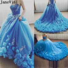 Janevini-vestido de quinceanera 2020, elegante, flores azuis, vestido de baile, formatura, apliques brancos, renda para concurso 2024 - compre barato
