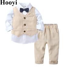 Spring Baby Boys Shirts Pants Sets Children's Tuxedo Plaid Vest Tops Kids Suits Bowtie Outfits Gentleman 2024 - buy cheap