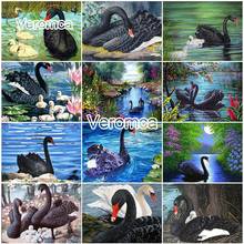 Cisne preto diy 5d pintura diamante animal quadrado completo redondo mosaico strass ponto cruz artesanal diamante bordado 2024 - compre barato