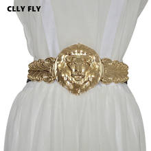 Cinturón elástico de cabeza de león para mujer, cinturones como cintura ancho, faja de lujo, marca de diseñador, cinturón para cintura, retrato dorado 2024 - compra barato
