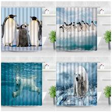 Wild Animals Shower Curtains Polar Bear Glacier Penguin 3D Print Waterproof Fabric Bathroom Decor Curtain Sets Hooks Bath Screen 2024 - buy cheap