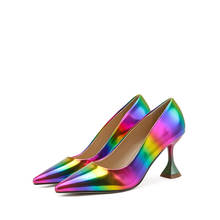 VENUS CHAN New Spring Autumn Rainbow Color Women Pumps Cup heeled Pointed Toe High Heels Weeding Shoes Spike Heel Pumps 2024 - buy cheap