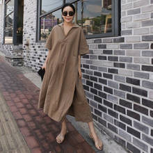 Trajes femininos de linho vintage, trajes para mulheres novo, estilo coreano, de cor sólida, com bolsos soltos, 4 cores, verão 2021 2024 - compre barato
