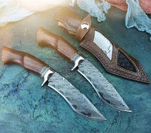 Alta qualidade aço damasco lâmina fixa faca de caça artesanal com bainha alta dureza sobrevivência ao ar livre facas retas 2024 - compre barato