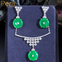 Pera Brand Design Vintage Green CZ Crystal Big Round Circle Drop Pendant Necklace and Earrings Sets for Women Party Jewelry J202 2024 - buy cheap