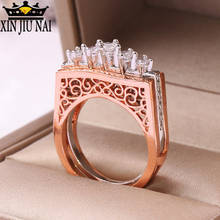 Personality Rose Gold Color Engagement Rings for Women Elegant Two in One Rings Set Inlaid Zircon Wedding Party Jewelry Gifts 2024 - buy cheap