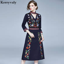 Autumn Retro Embroidery Floral Midi Party Dresses Moda Mujer 2022 Women Runway Oversized Dresses Vetement Femme K6588 2024 - buy cheap