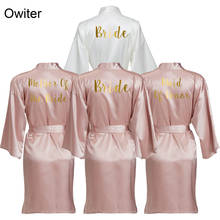 Owiter Satin Robe Silk Robe Bride Robe Wedding Gift Bridesmaid Robes Bride Dressing Gown Sleepwear Bridal Slippers Gold Print 2024 - buy cheap