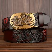 Cinturón de piel auténtica con hebilla para hombre, diseño de dragón de alta calidad, Estilo Vintage, cinturón de cintura informal 2024 - compra barato