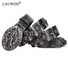 LAUWOO-Cinturón de piel auténtica para hombre, cinturón Vintage de Metal con calavera Punk, color blanco, con tachuelas, cinturón de vaquero, Ceinture 2024 - compra barato