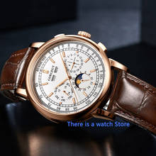 Механические часы Corgeut 42 мм Moon Phase, розовое золото, белый циферблат, часы на день, месяц, неделю, автоматические мужские часы 2024 - купить недорого
