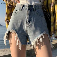 Shorts em denim feminino, shorts chic para estudantes, verão, simples, popular, cintura alta, estilo coreano, botão assimétrico fofo 2024 - compre barato