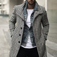 Jaqueta masculina xadrez de manga comprida, casaco comprido com colarinho solto e bolsos, moda moderna, plus size, roupas masculinas 2024 - compre barato