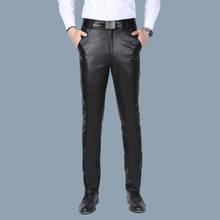 Calça masculina couro legítimo, calça inteligente casual preta vintage masculina em couro de ovelha legítimo plus size 2024 - compre barato