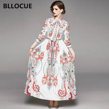 BLLOCUE-Vestido largo plisado para mujer, prenda de primavera y vacaciones con estampado Floral Vintage, manga larga y lazo, 2020 2024 - compra barato