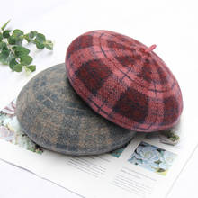 FUFAN019 Women 100% New Winter Wool Thicken Wool Beret Cap Girl Casual Plaid Knitted Pumpkin Beret Hat 2024 - buy cheap