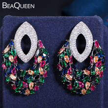 BeaQueen-pendientes largos de zirconia cúbica para mujer, aretes largos, cristales grandes, estilo nigeriano, Multicolor, E395 2024 - compra barato