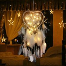 Dream Catcher With LED Heart Feathers Handmade Night Light Wall Hanging Decor 2024 - buy cheap