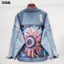 2020 primavera otoño Streetwear imprimir chaqueta de mezclilla de las mujeres abrigo diamantes agujero BF Jeans Outwear mujer Casual suelta Cowboy Tops 2024 - compra barato