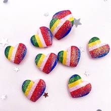 20pcs Colorful Glitter Rainbow Heart Flatback Cabochon Stone Miniature Pattern Applique Ornament Craft DIY Scrapbook OF669 2024 - buy cheap