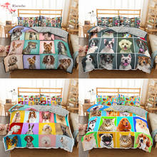 Conjunto de cama estampado de cães e gatos, inclui fronha, capa de edredom e travesseiro 2024 - compre barato